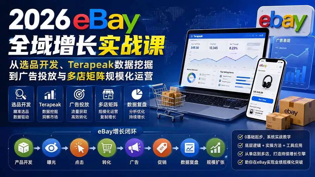 2026-Vincent eBay全域增长实战课-无水印：从选品开发、Terapeak数据挖掘到广告投放与多店矩阵规模化运营-二当家网创资源站