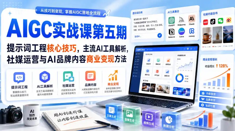 刺猬星球·AIGC实战课第五期,提示词工程核心技巧,主流AI工具解析,社媒运营与AI品牌内容商业变现方法-二当家网创资源站