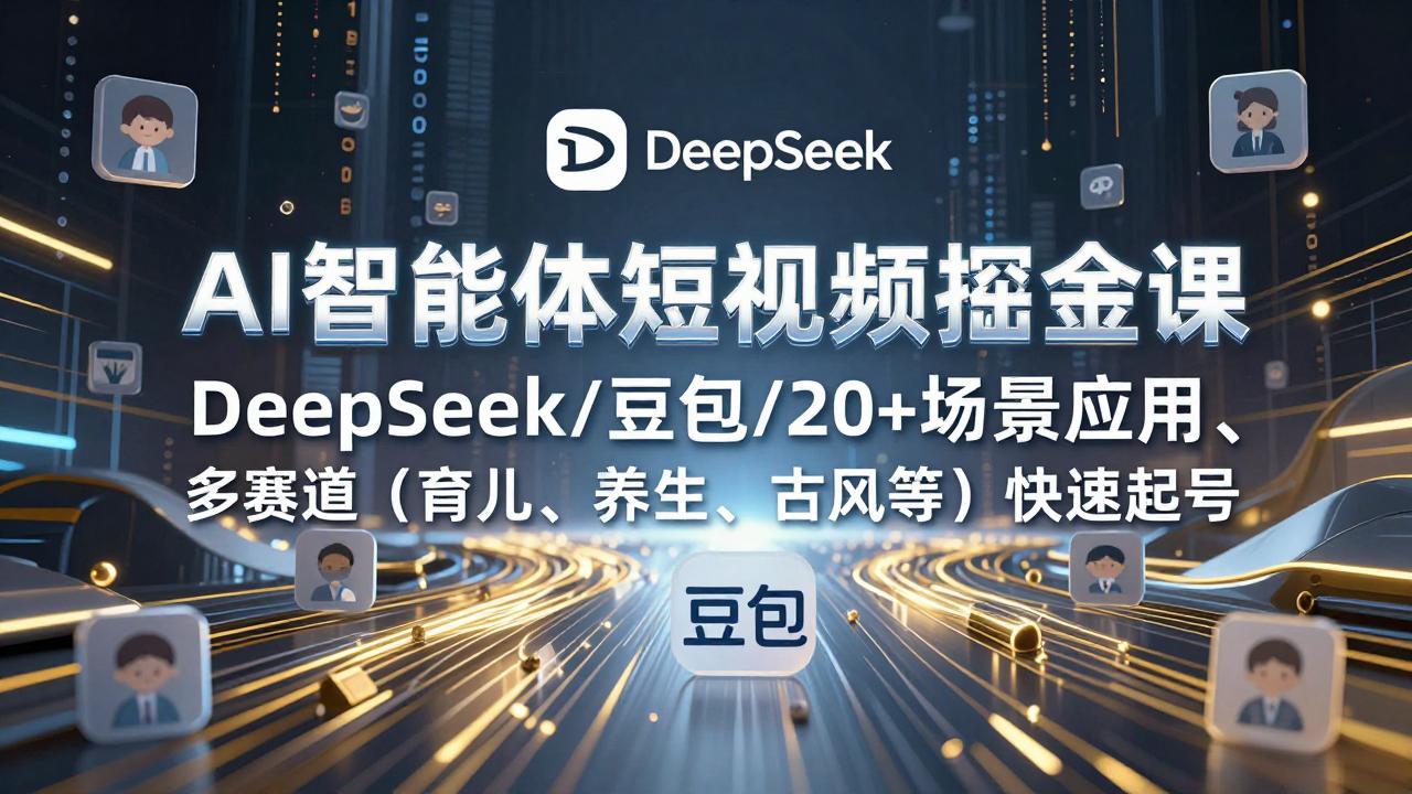 AI智能体短视频掘金课，DeepSeek/豆包/20+场景应用、多赛道(育儿、养生、古风等-二当家网创资源站