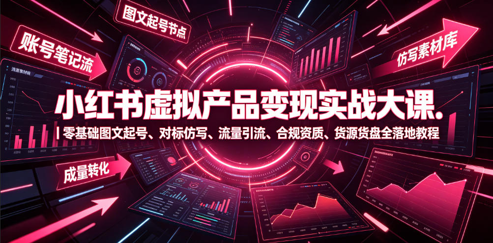 小红书虚拟产品变现实战大课|零基础图文起号、对标仿写、流量引流、合规资质、货源货盘全落地教程-二当家网创资源站