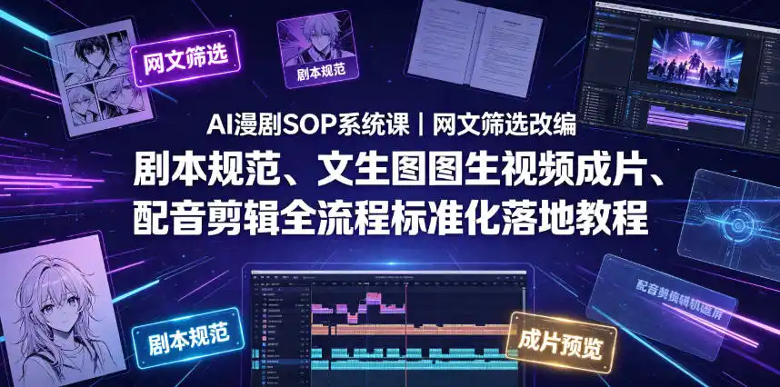 AI漫剧SOP系统课|网文筛选改编、剧本规范、文生图图生视频成片、配音剪辑全流程标准化落地教程(更新0810)-二当家网创资源站