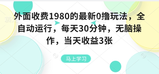 外面收费1980的最新0撸玩法，全自动挂G，每天30分钟，无脑操作，当天收益3张【揭秘】-二当家网创资源站