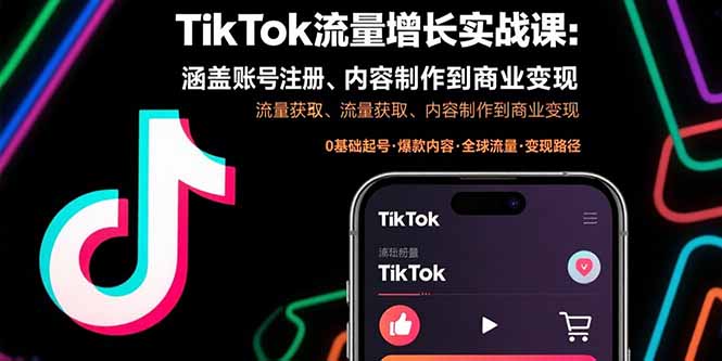 TikTok流量增长实战课：涵盖账号注册、流量获取、内容制作到商业变现-二当家网创资源站