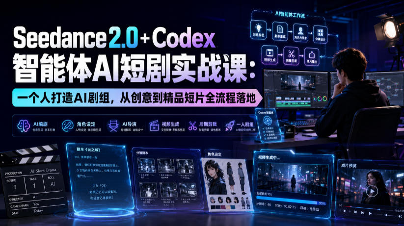 Seedance2.0+Codex智能体AI短剧实战课：一个人打造AI剧组，从创意到精品短片全流程-二当家网创资源站