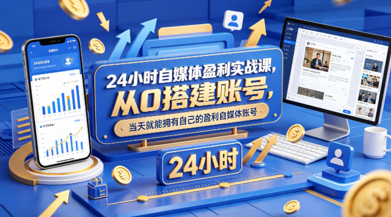 24小时自媒体盈利实战课，从0搭建账号，当天就能拥有自己的盈利自媒体账号-二当家网创资源站