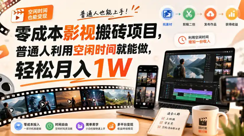 零门槛影视搬砖项目,月入万元,玩法稳定普通人可落地的长期副业!-二当家网创资源站