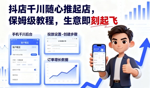 抖店千川随心推起店，保姆级教程，生意即刻起飞-二当家网创资源站