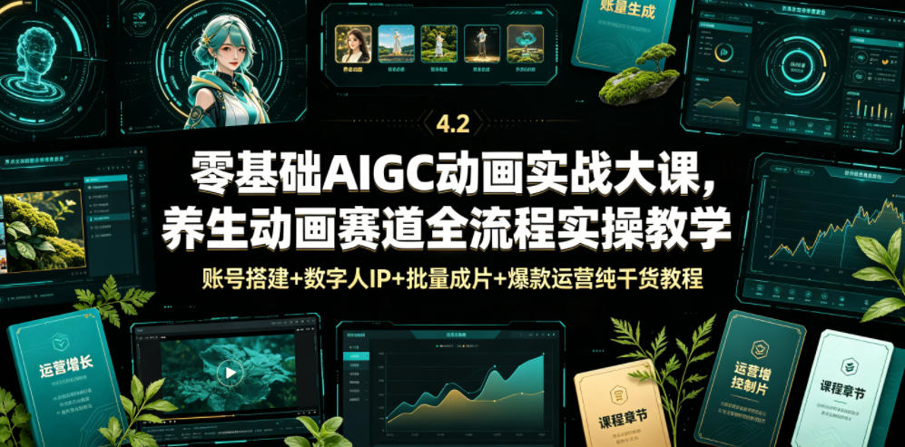 零基础AIGC动画实战大课，养生动画赛道全流程实操教学，账号搭建+数字人IP+批量成片+爆款运营纯干货教程-二当家网创资源站