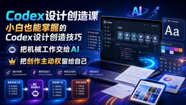 Codex设计创造课，小白也能掌握的Codex设计创造技巧，把机械工作交给AI，把创作主动权留给自己-二当家网创资源站