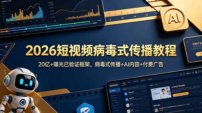 2026短视频病毒式传播教程:20亿+曝光已验证框架,病毒式传播+AI内容+付费广告-二当家网创资源站
