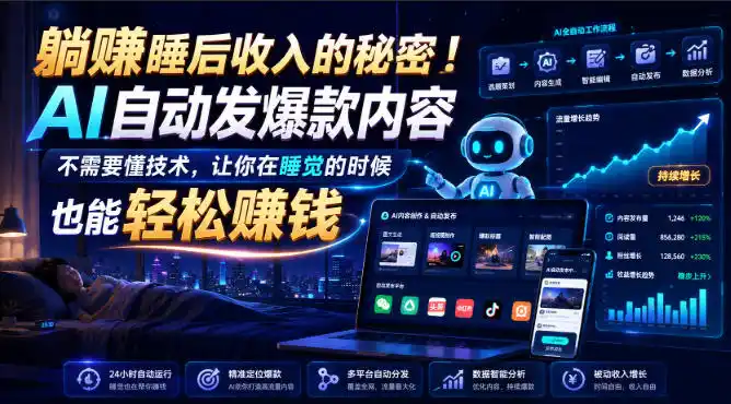 躺賺睡后收入的秘密！AI自动发爆款内容，不需要懂技术，让你在睡觉的时候也能轻松賺钱【原创双语字幕】-二当家网创资源站