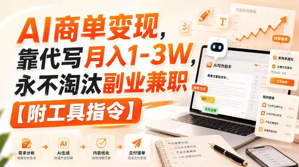 AI商单变现，靠代写月入1-3W，永不淘汰副业兼职【附工具指令】【揭秘】-二当家网创资源站