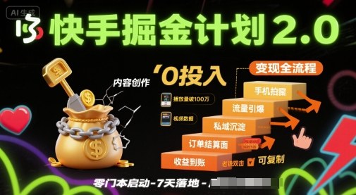 快手掘金计划2.0，快手电商变现全流程，简单可复制，0投入-二当家网创资源站
