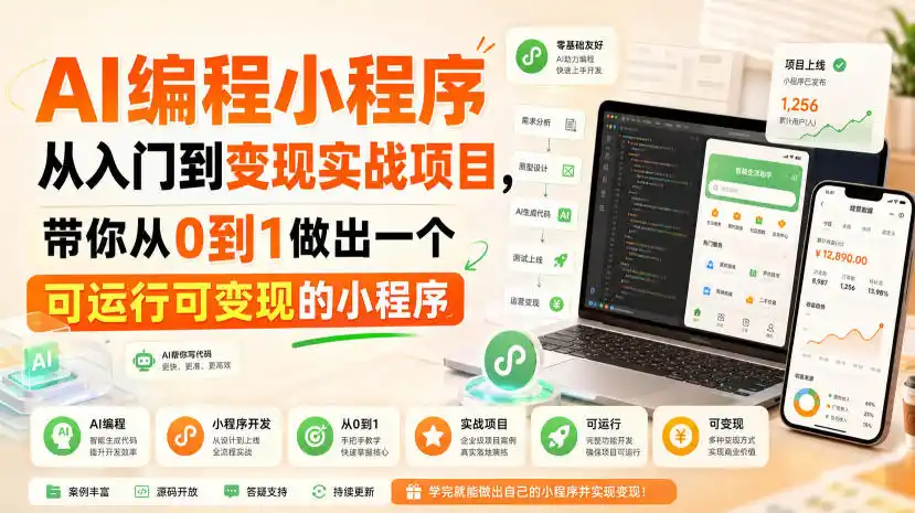 AI编程小程序从入门到变现实战项目,带你从0到1做出一个可运行可变现的小程序