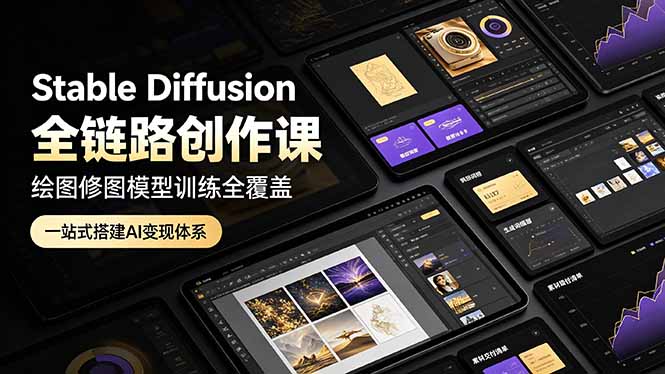 Stable Diffusion全链路创作课，绘图修图模型训练全覆盖，一站式搭建AI变现体系-二当家网创资源站