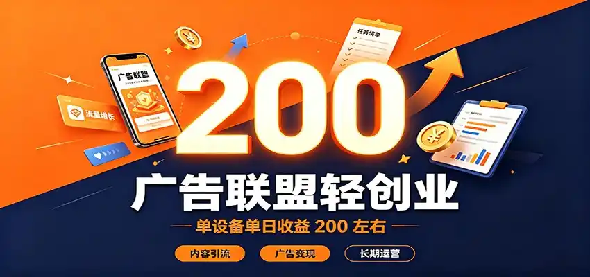 广告联盟轻创业,单设备单日收益200左右,内容引流广告变现长期运营-二当家网创资源站