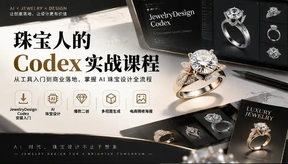 珠宝人的Codex实战课程｜JewelryDesign Codex安装入门、AI珠宝设计、爆款二创、多视图生成、电商精修海报全链路教学-二当家网创资源站