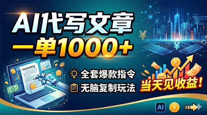 AI代写文章,一单1000+,全套爆款指令+无脑复制玩法,当天见收益!-二当家网创资源站