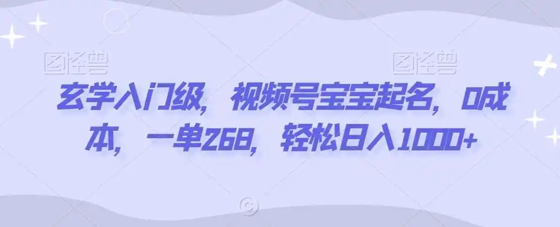 玄学入门级,视频号宝宝起名,0成本,一单268,轻松日入1000+【揭秘】-二当家网创资源站