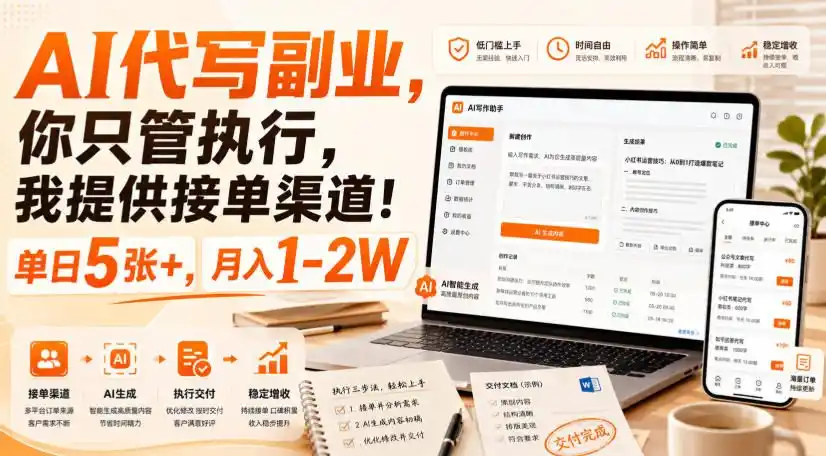 AI代写副业，你只管执行，我提供接单渠道！单日5张+，月入1-2W【揭秘】-二当家网创资源站