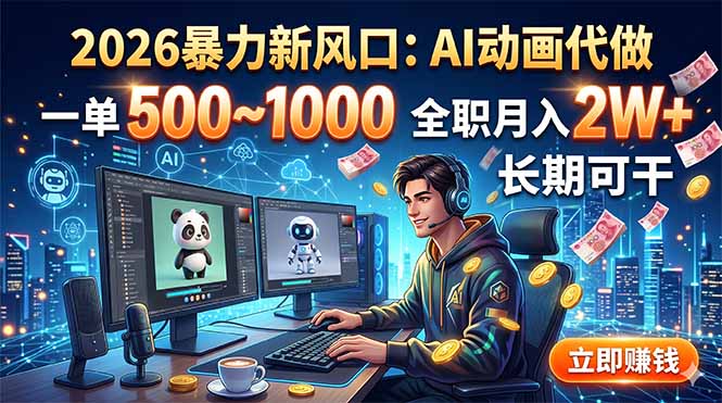 2026暴力新风口:AI动画代做,一单500~1000,全职月入2W+,长期可干-二当家网创资源站