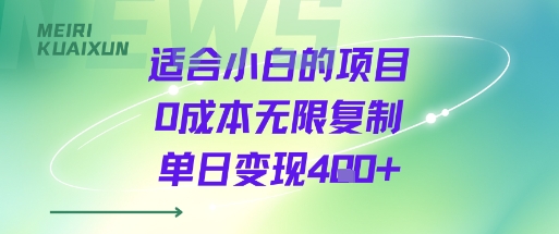 适合小白的项目0成本无限复制单日变现4张+-二当家网创资源站