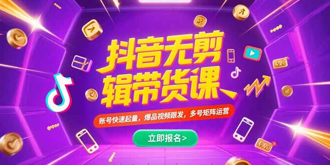 抖音不剪辑带货课，账号快速起量，爆品视频跟发，多号矩阵运营-二当家网创资源站