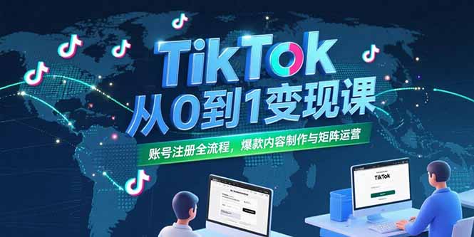 TikTok从0到1变现课，账号注册全流程，爆款内容制作与矩阵运营-二当家网创资源站