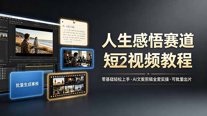 人生感悟赛道短视频教程，零基础轻松上手，AI文案剪辑全套实操可批量出片-二当家网创资源站