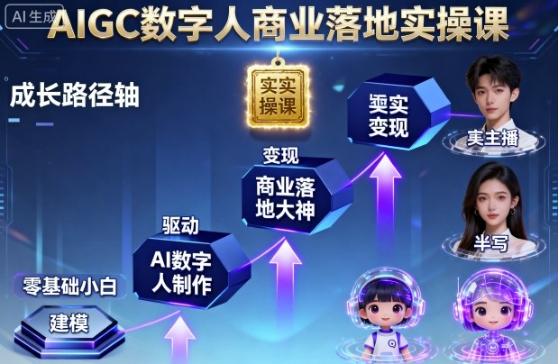 AIGC数字人商业落地实操课，从零基础小白到AI数字人大神-二当家网创资源站