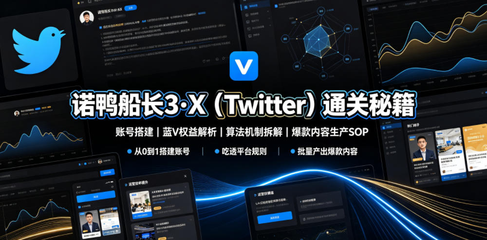 诺鸭船长3·X(Twitter)通关秘籍,涵盖账号搭建、蓝V权益解析、算法机制拆解及爆款内容生产SOP-二当家网创资源站