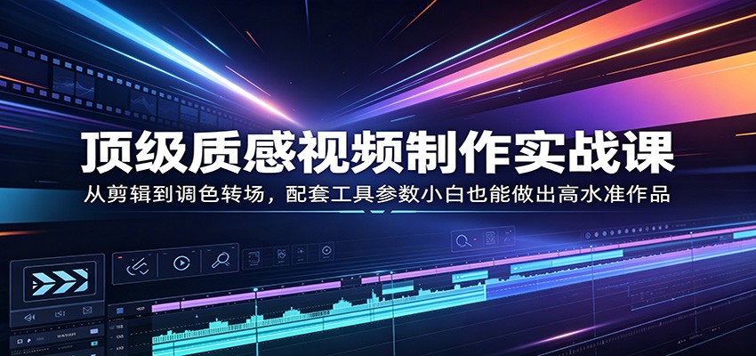 顶级质感视频制作实战课：从剪辑到调色转场，配套工具参数小白也能做出高水准作品-二当家网创资源站