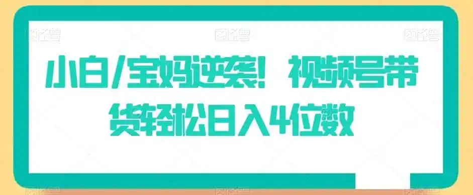 小白/宝妈逆袭!视频号带货轻松日入4位数【揭秘】-二当家网创资源站