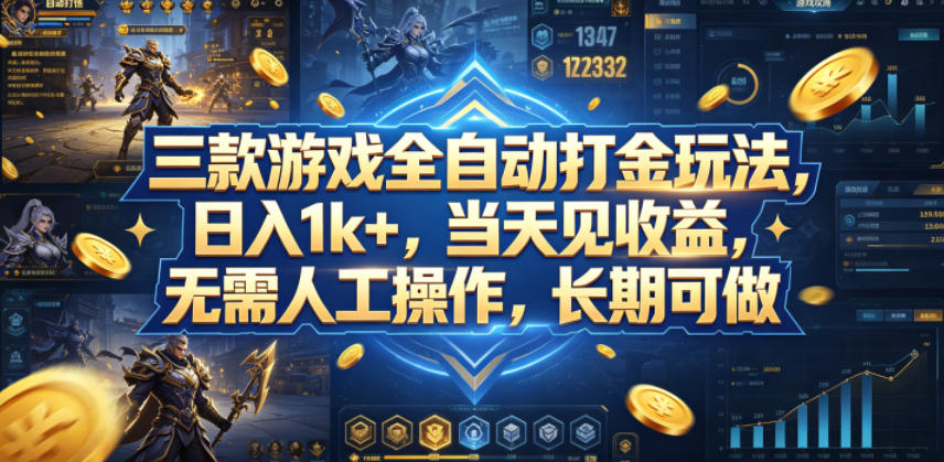 三款游戏全自动打金玩法，日入1k+，当天见收益，无需人工操作，长期可做【揭秘】-二当家网创资源站
