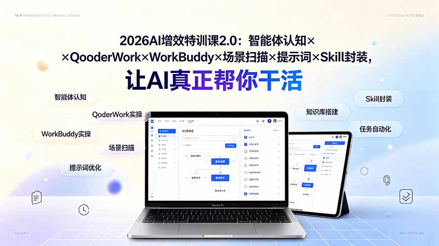 2026AI增效特训课2.0:智能体认知×QoderWork×WorkBuddy×场景扫描×提示词×Skill封装,让AI真正帮你干活-二当家网创资源站