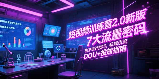 短视频训练营2.0新版，7大流量密码/钩子设计技巧/私域引流/DOU+投放指南-二当家网创资源站