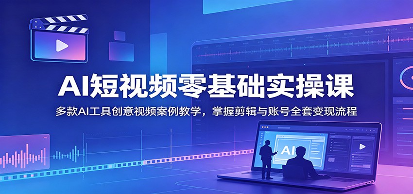 AI短视频零基础实操课:多款AI工具创意视频案例教学,掌握剪辑与账号全套变现流程-二当家网创资源站