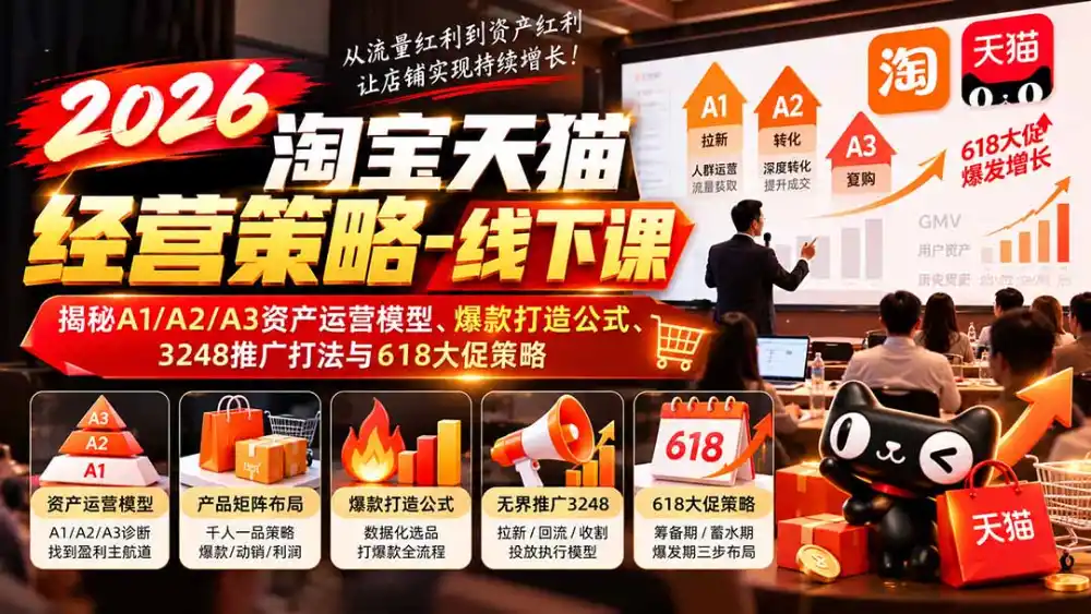 2026淘宝天猫经营策略-线下课：揭秘A1/A2/A3资产运营模型、爆款打造公式、3248推广打法与618大促策略-二当家网创资源站