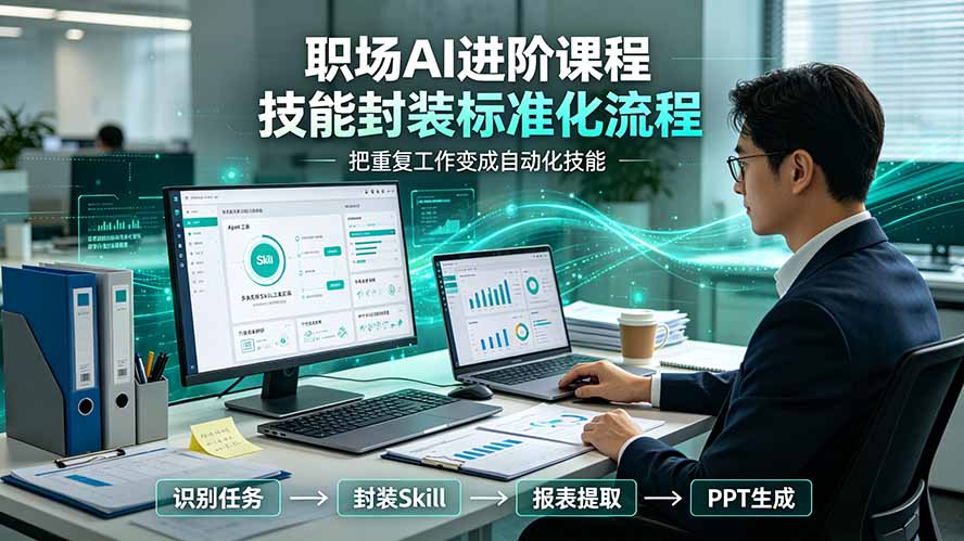 职场AI进阶课程;多类实用Skill工具实操,专属技能封装标准化流程,报表行业报告一键提取核心内容-二当家网创资源站