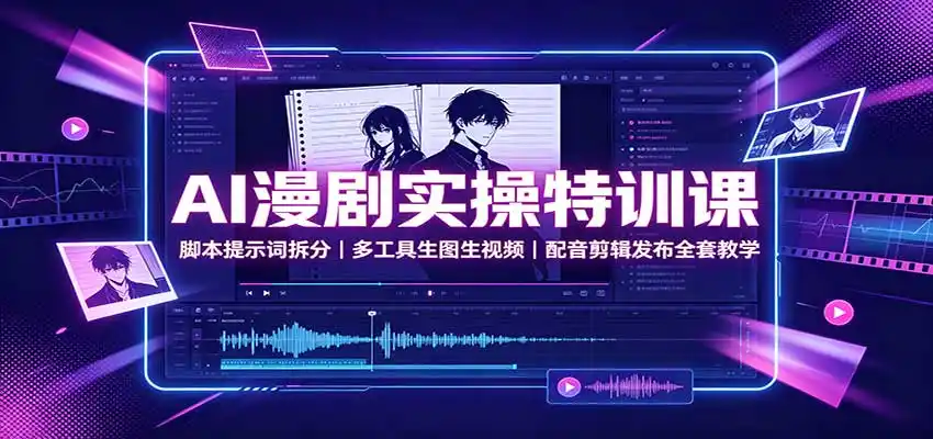 AI漫剧实操特训课:脚本提示词拆分,多工具生图生视频,配音剪辑发布全套教学-二当家网创资源站
