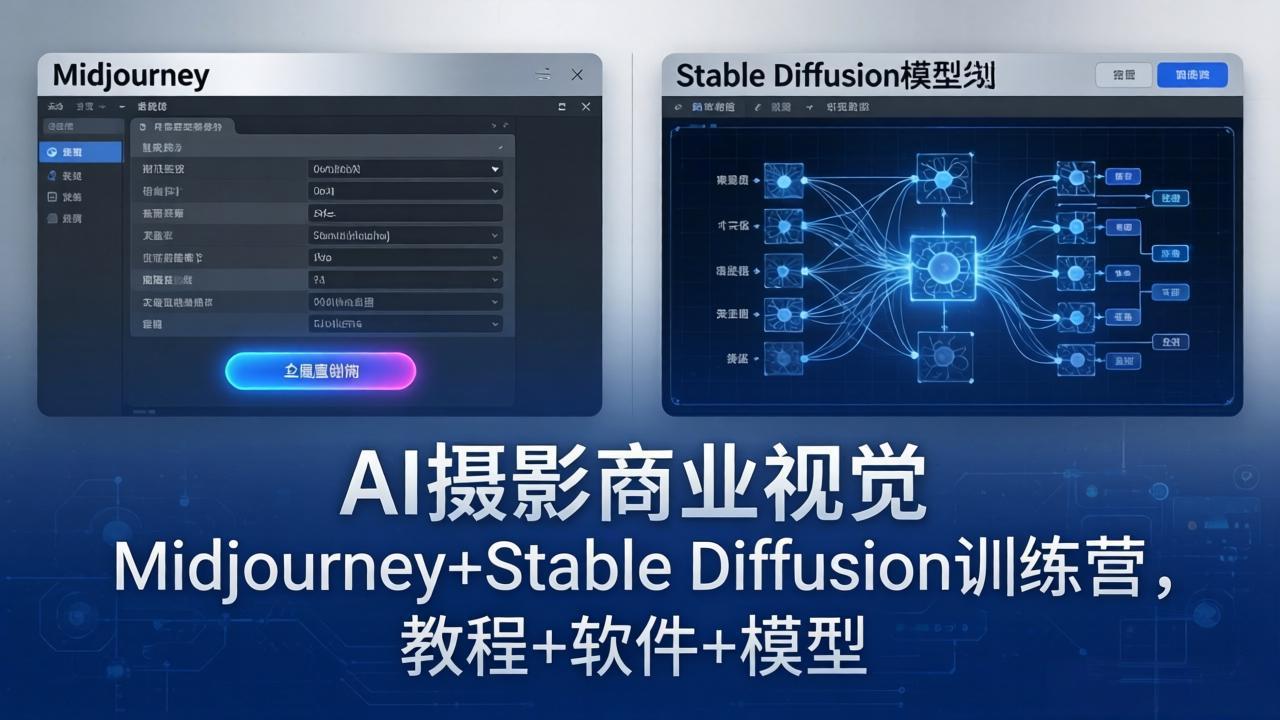 AI摄影商业视觉Midjourney+Stable Diffusion训练营，教程+软件+模型-二当家网创资源站