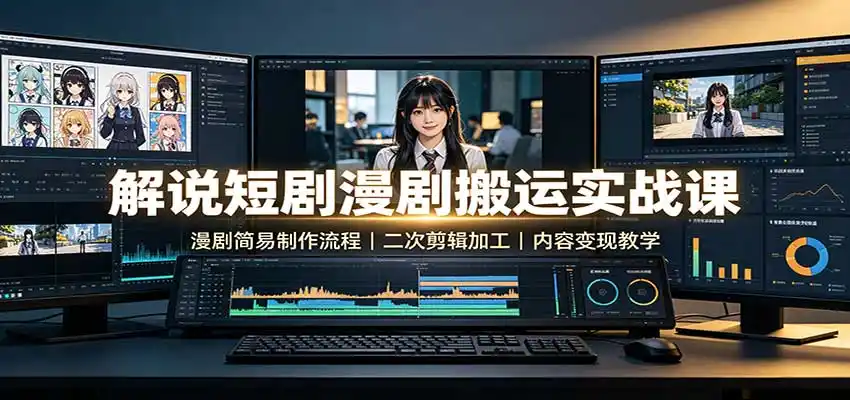 解说短剧漫剧搬运实战课:漫剧简易制作流程,二次剪辑加工,内容变现教学-二当家网创资源站
