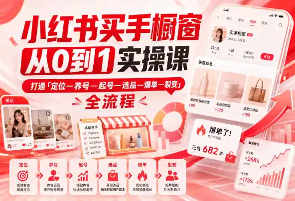 小红书买手橱窗从0到1实操课，打通「定位—养号—起号—选品—爆单—裂变」全流程-二当家网创资源站
