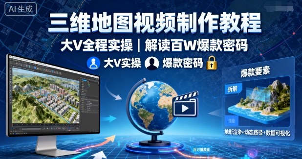 三维地图视频制作教程，大V全程实操，解读百W爆款密码-二当家网创资源站