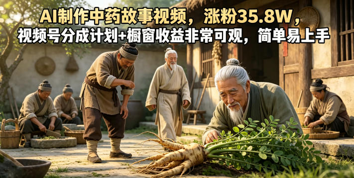 AI制作中药故事视频，涨粉35.8W，视频号分成计划+橱窗收益非常可观，简单易上手-二当家网创资源站