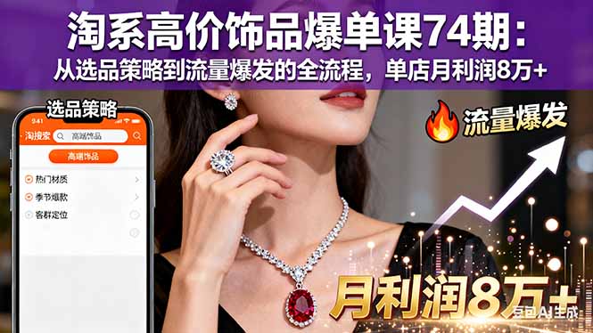 淘系高价饰品爆单课74期:从选品策略到流量爆发的全流程,单店月利润8万+-二当家网创资源站