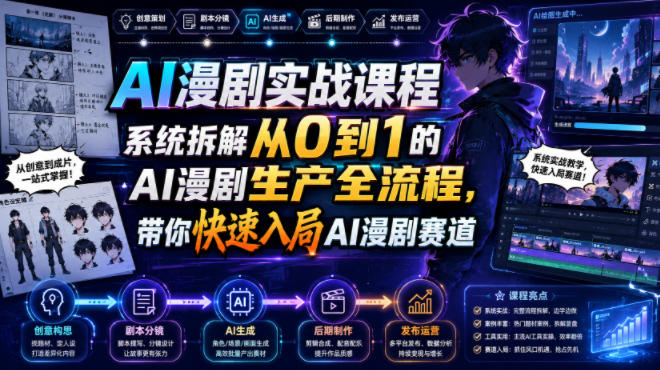 AI漫剧实战课程，系统拆解从0到1的AI漫剧生产全流程，带你快速入局AI漫剧赛道-二当家网创资源站