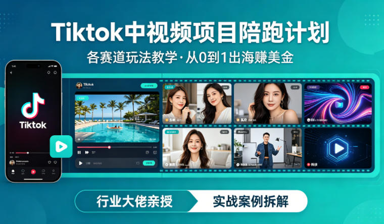 某大佬的Tiktok中视频项目陪跑，涵盖TK各个赛道玩法教学，从0到1出海賺美金-二当家网创资源站