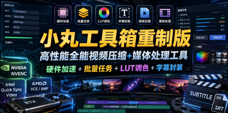 小丸工具箱重制版–高性能全能视频压缩+媒体处理工具｜硬件加速+批量任务+LUT调色+字幕封装-二当家网创资源站