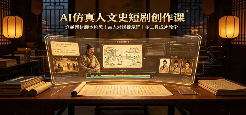 AI仿真人文史短剧创作课:穿越题材脚本构思,古人对话提示词,多工具成片教学-二当家网创资源站